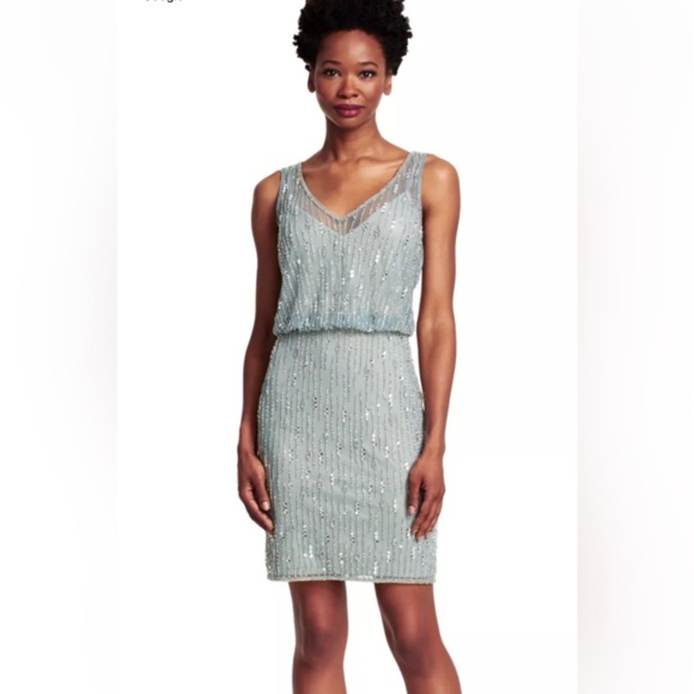 NWT Adrianna Papell Silver Sequin Sleeveless Dress Size 6